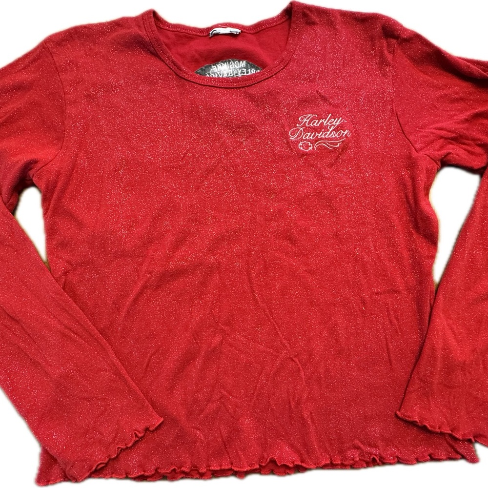 Harley-Davidson Red Embroidered Logo Shirt with shimmer